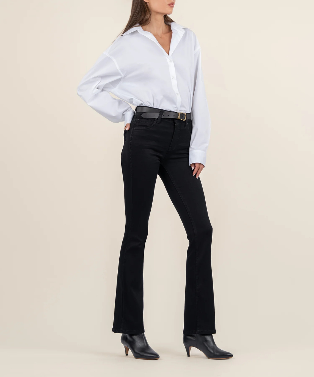 Kut from the Kloth Natalie high rise bootcut jeans side view in black
