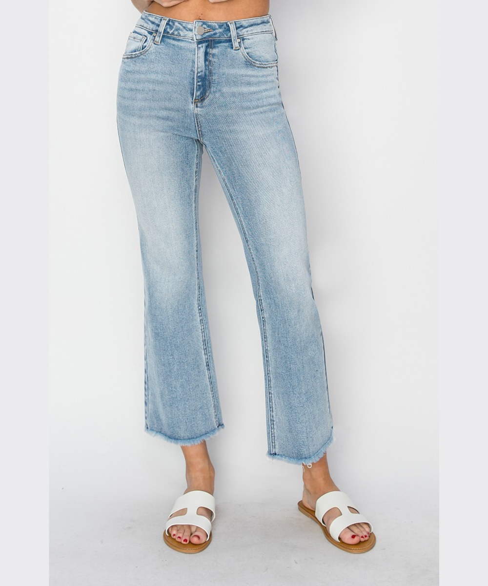 Colette High Rise Crop Straight Jean Light by Risen Jeans