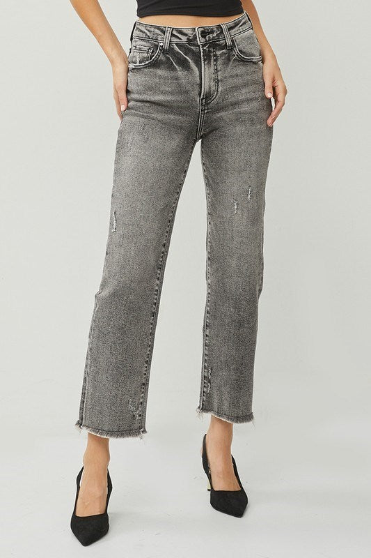 Millie High Rise Straight Jeans Acid Black by Risen Jeans