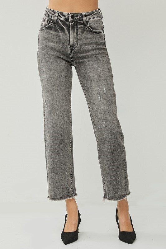 Millie High Rise Straight Jeans Acid Black by Risen Jeans