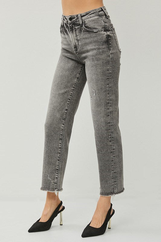 Millie High Rise Straight Jeans Acid Black by Risen Jeans