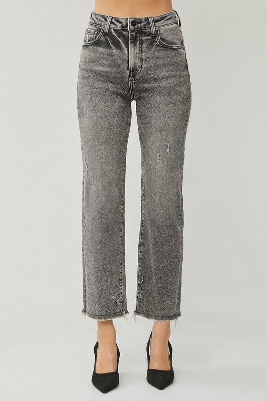 Millie High Rise Straight Jeans Acid Black by Risen Jeans