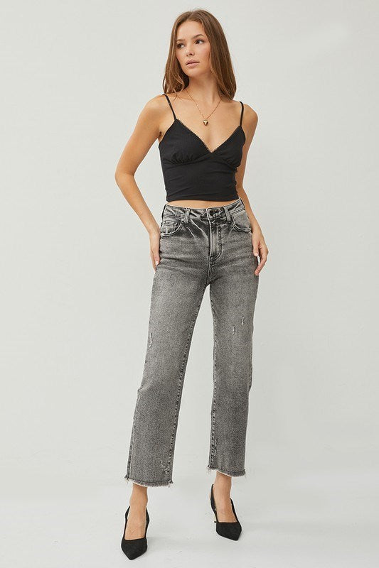 Millie High Rise Straight Jeans Acid Black by Risen Jeans