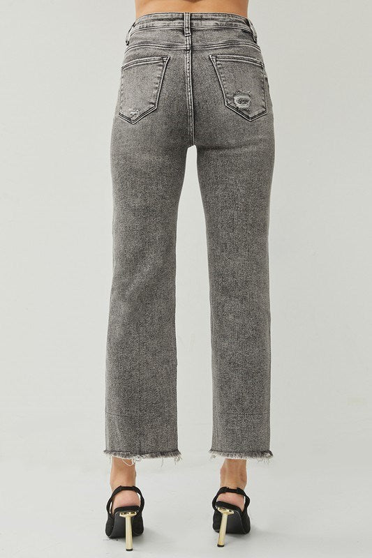 Millie High Rise Straight Jeans Acid Black by Risen Jeans