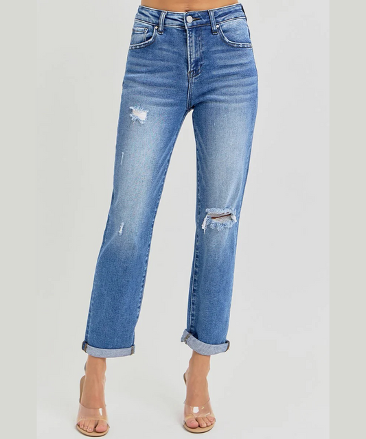 Risen Jeans RDP5343RT girlfriend roll up jeans – front view