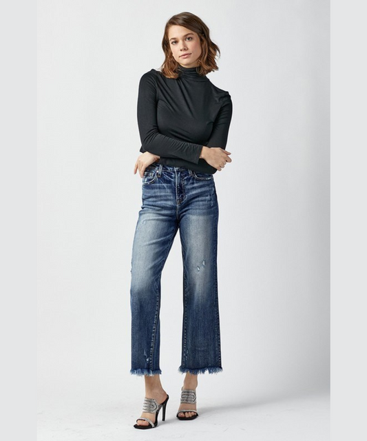 Risen Jeans high rise straight crop in dark wash – front view
