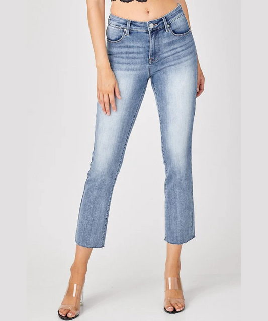 Risen Women’s High Rise Distressed Straight Jeans – RDP5203CH