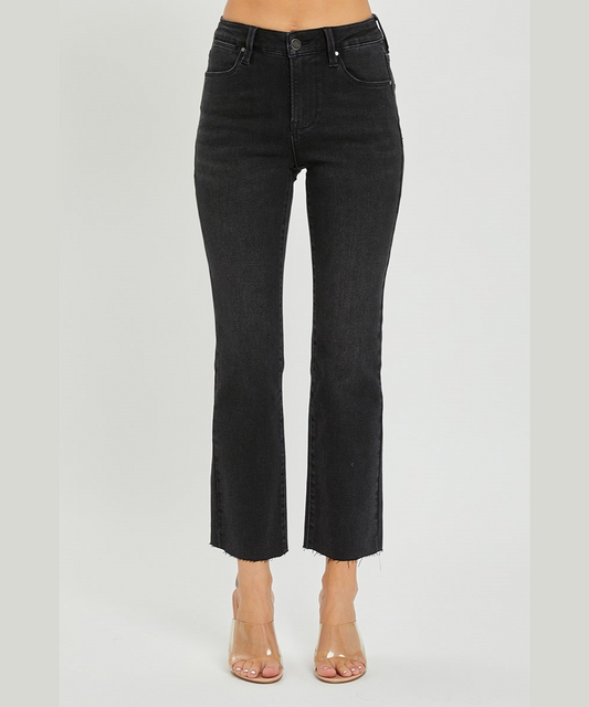 Risen Jeans Style RDP5203HD-BLACK — High Rise Distressed Straight Leg Jeans in Black