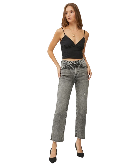 Model wearing Risen Jeans in black wash