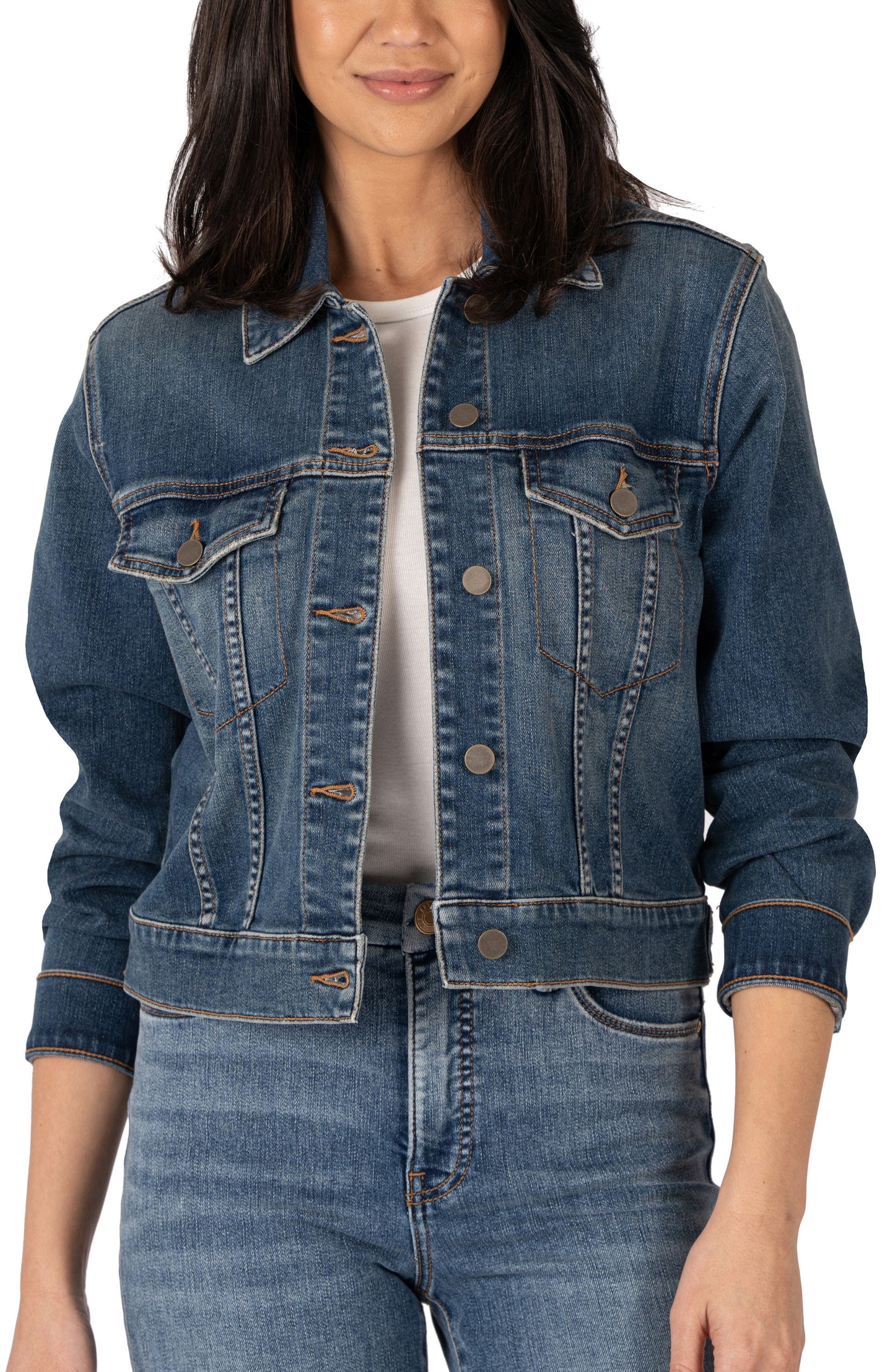 Kut from the Kloth Julia Crop Jacket – Denim (Style KJ1891MA6)
