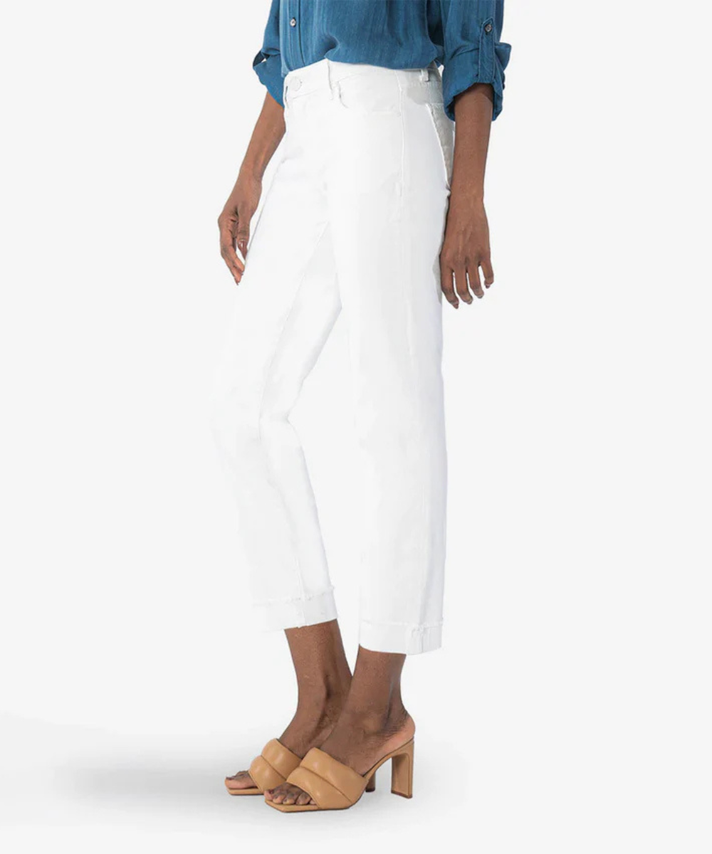 Amy Crop Staright Leg Roll Up Fray Hem in White by KUT