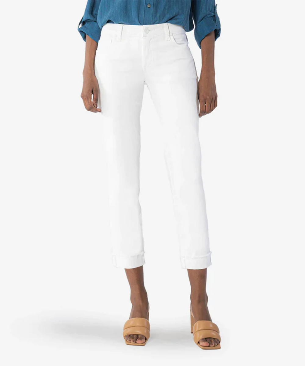 Amy Crop Staright Leg Roll Up Fray Hem in White by KUT