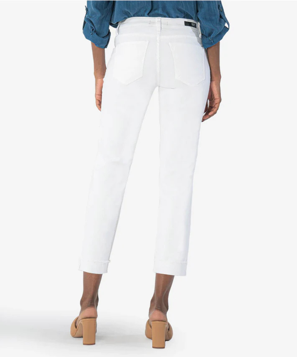 Amy Crop Staright Leg Roll Up Fray Hem in White by KUT