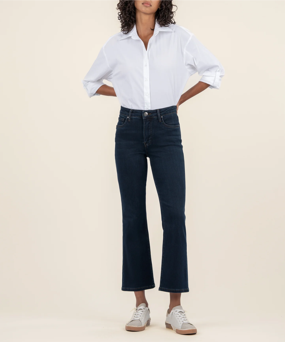 Kut from the Kloth Kelsey high rise ankle flare jeans front view – Illustrate wash”