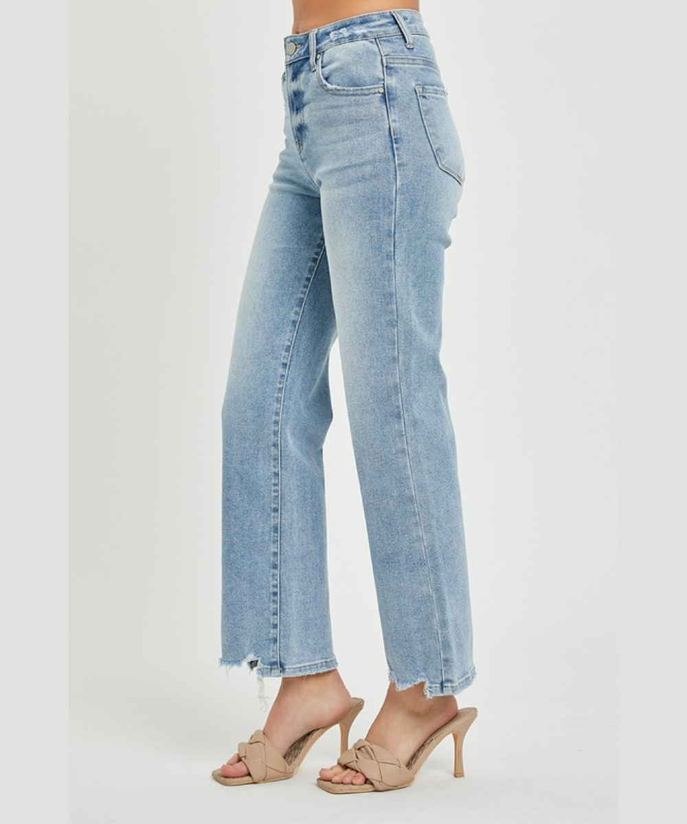 Side view of Risen Jeans RDP5459 light wash denim