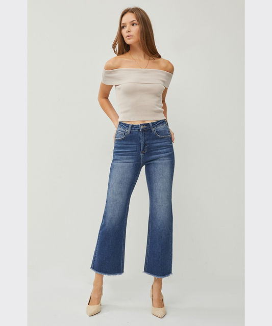 Colette High Rise Crop Straight Jean Dark by Risen Jeans