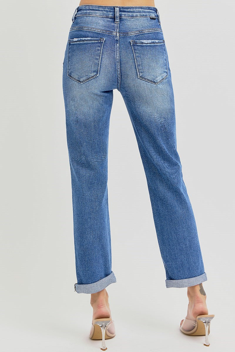 Back view of RDP5343RT high rise girlfriend jeans in Rattan wash