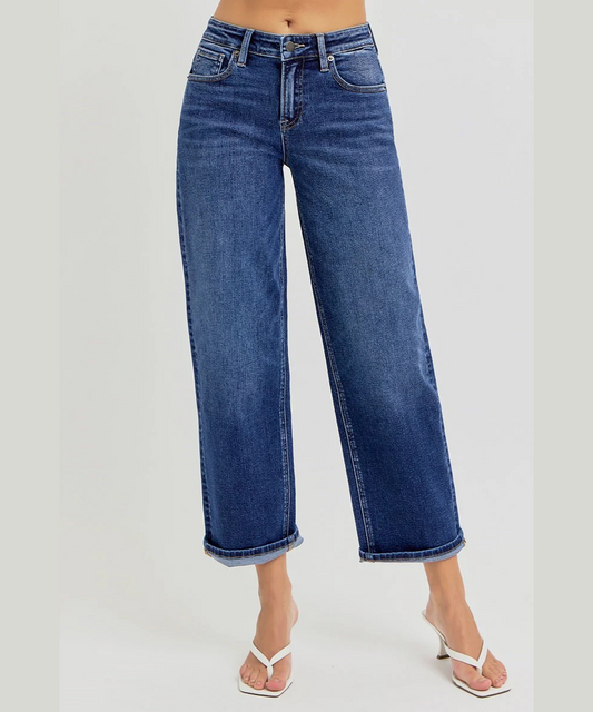 Risen Jeans Style RDP5976 — High Rise Ankle Straight Jeans in Dark Wash