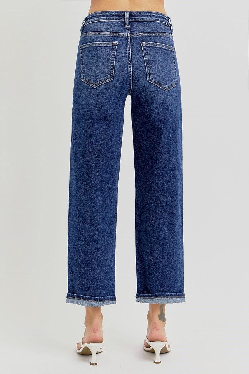 Back view of RDP5976 dark wash ankle straight jeans